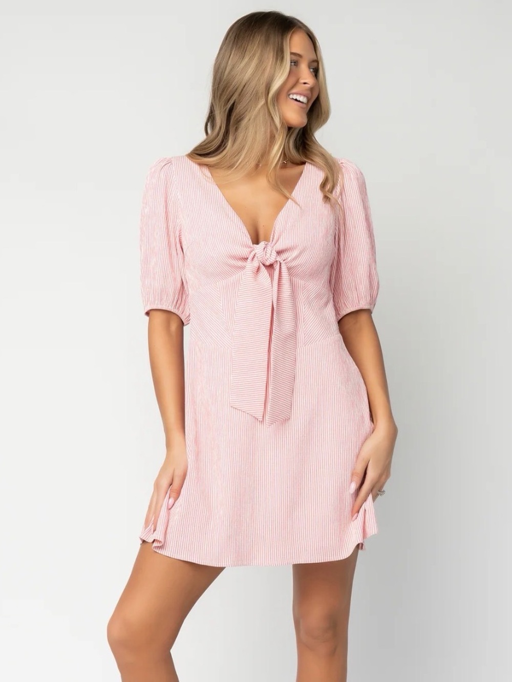 Baltic Born Light Pink Ginger Tie Short Mini Dress